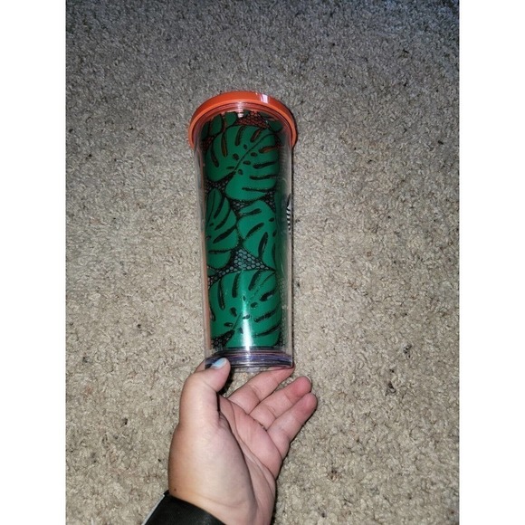 Starbucks Tropical Green Palm Banana Leaf w/Coral Venti 24oz Cold Cup - Picture 4 of 7